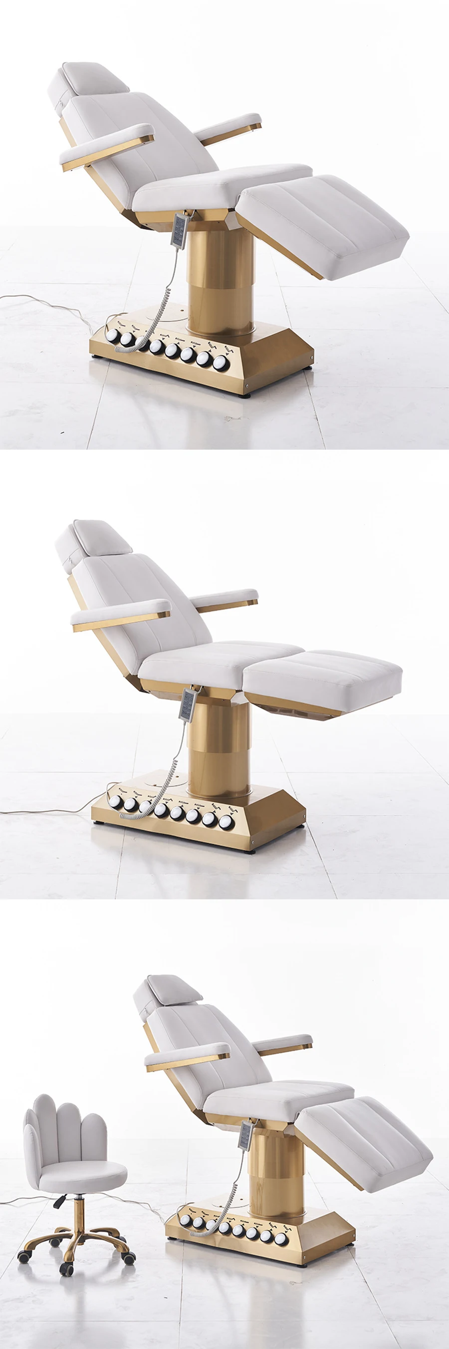 4 Motor Luxury Gold Esthetician Massage Table Beauty Salon Furniture Lash Bed Cosmetic Electric