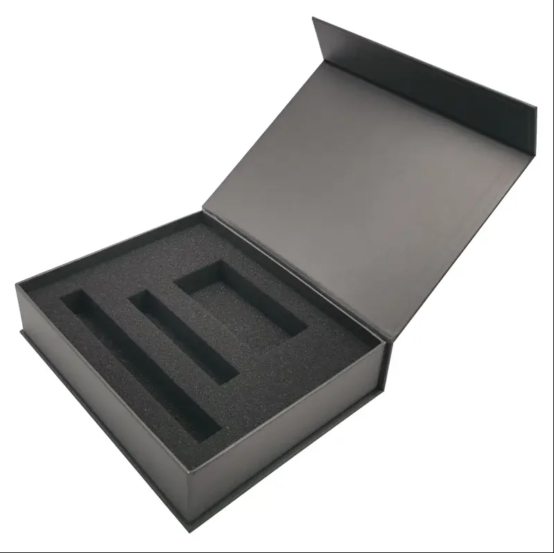 Custom Mini Order Black Cardboard Book Magnet Box Key Luxury Packaging With Foam