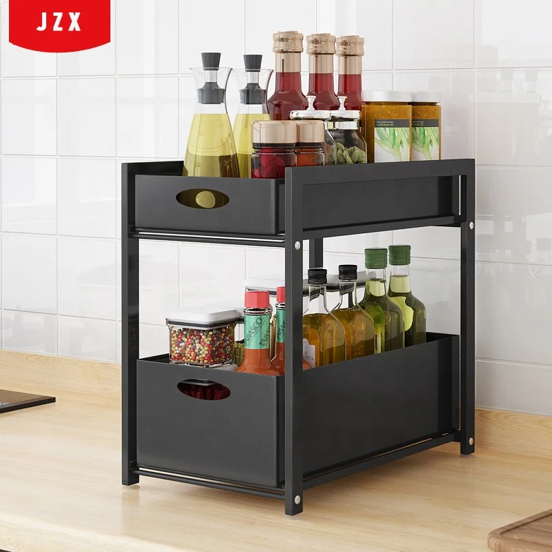 2 Tier Kitchen Under Shelf Expandable Under the Sink Rack Organizer Storage Holder Rack Sink Cabinet Shelf Spice Rack