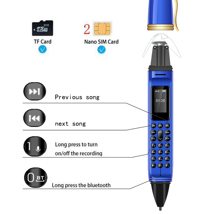 Mini Pen Feature Mobile Phone Dual SIM, Screen