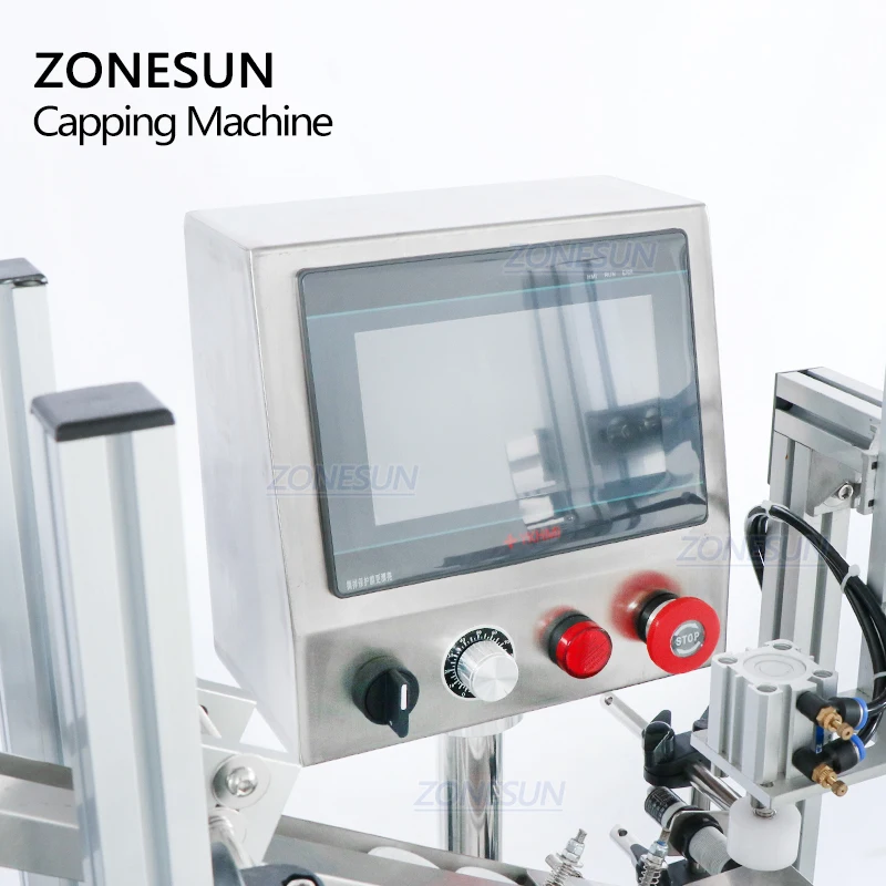 ZONESUN Automatic Essential Oil Dropper Bottle Cap Tightening Screw Lid Vial Capping Machines With Cap Feeder for Glass Jars