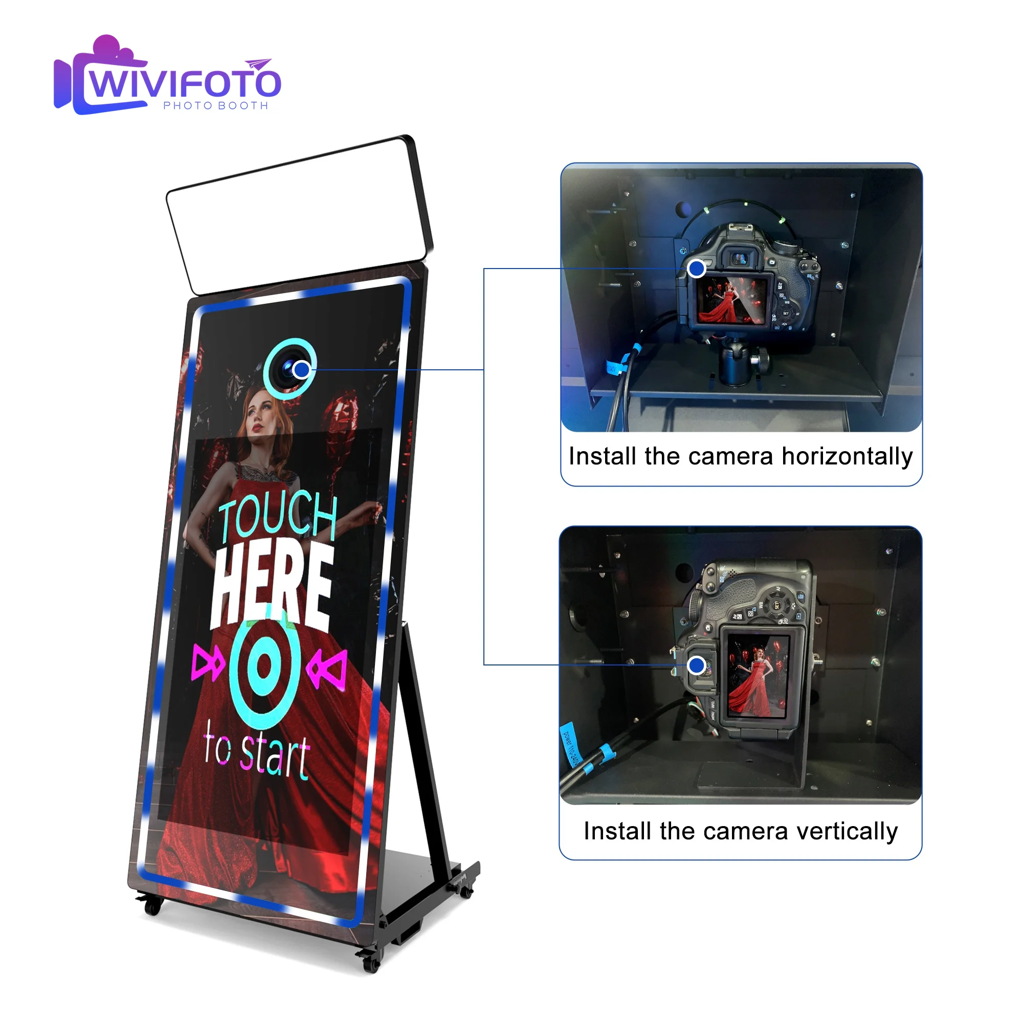 WiViKiosk Photo Booth Mirror Interactive Animation Mirror Photo Booth for Sale Mirror Photo Booth Touch Screen 65inch