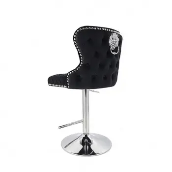 Factory Modern Luxury Tufted Nailed Velvet Swivel Metal High Chair Bar Stool Chair  For Bar Table With Back Rest