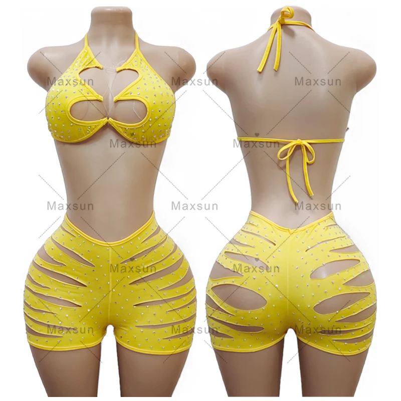 Maxsun Hot Girl Exotic Dance Wear Stripper Outfit Designer Body Stocking Hot Girl Sexy Backless Net Diamond Sexy Underwear MS113