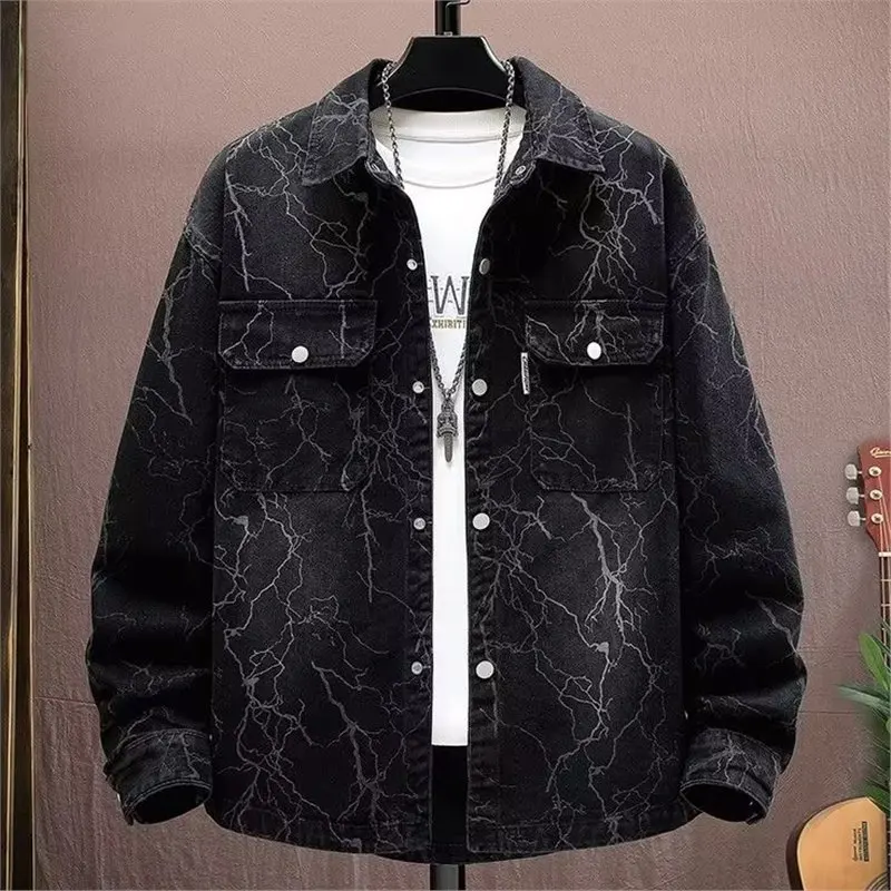 Teenagers Full Print Workwear Corduroy Bomber Jacket Men's Korean Streetwear Trendy Handsome Hooded Coat Spring Autumn Casual
