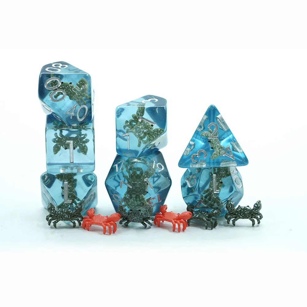 Logo Personalizable Set de 7 dados DND Cangrexo Resina Bordes Suaves Poliédrico Poliedro Forma Cadrada Plástico Acrílico para Xogos de Mesa