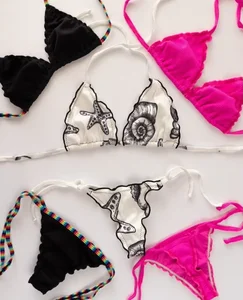 Custom Sexy Bikini Set for Women Two-Piece Ruffle Solid Floral Triangle String Thong Micro Swimwear Printed Spandex/Nylon Front