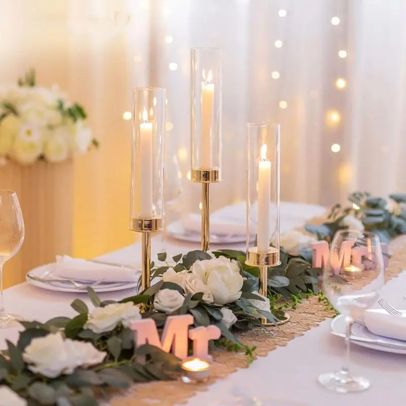 Modern High Quality Gold Iron Plated Glass Wedding Candle Holder and Stand Table Centerpiece for Wedding Party Decoration - Image 4