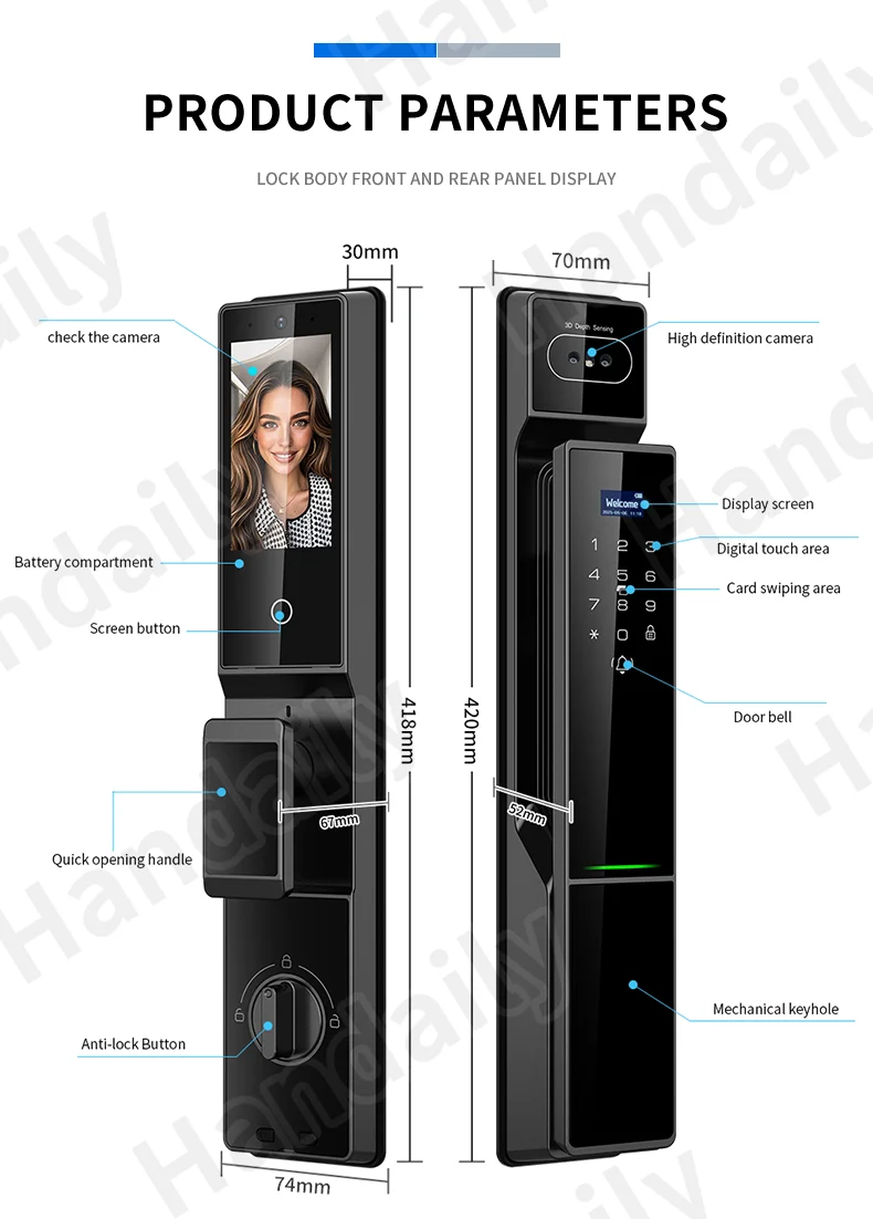 waterproof tuya 3d face recognition smart lock biometric fingerprint with video call function for gate digital door lock p60-10