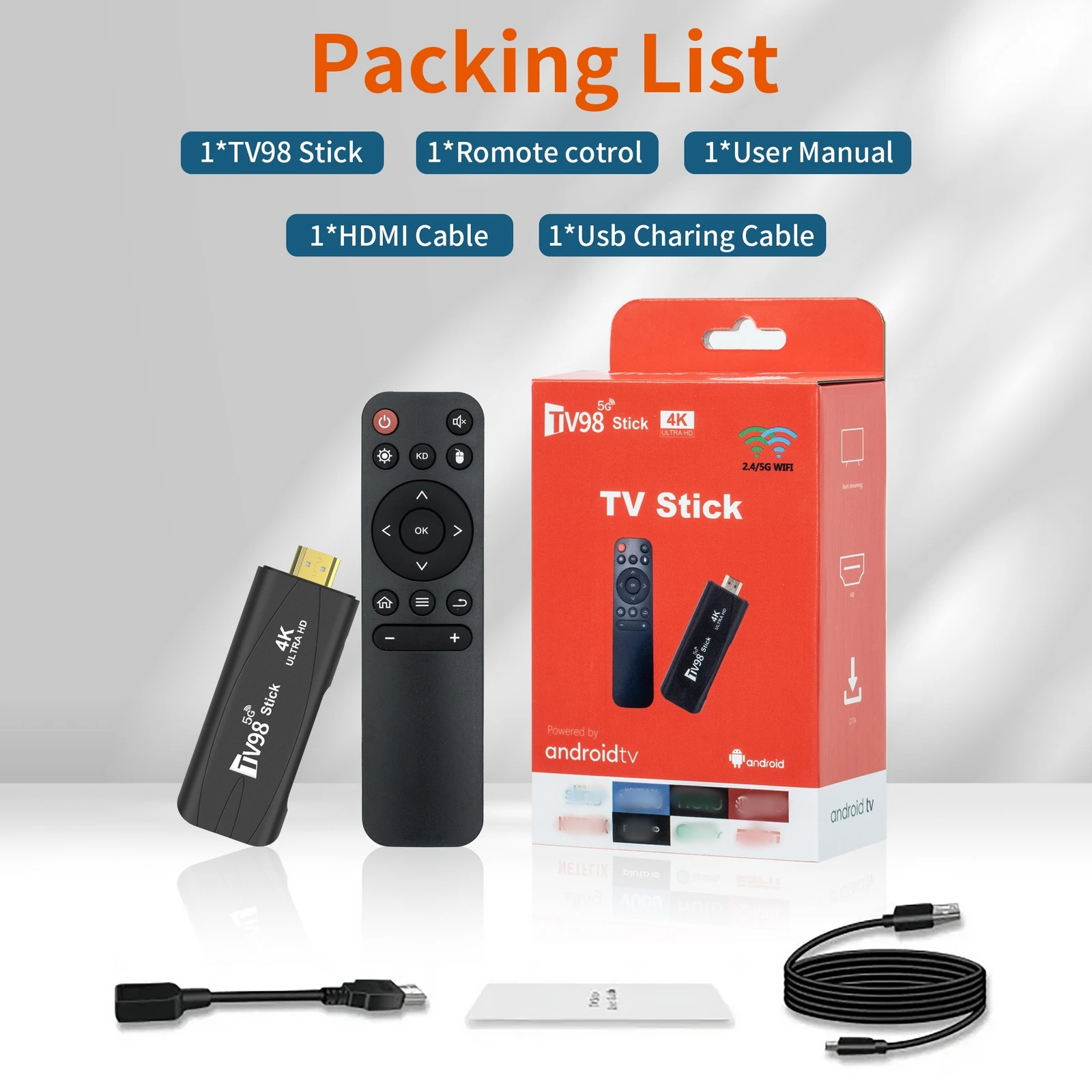 TV98 Mini TV Stick - Android 12.1 Smart TV Box with Dual Wifi