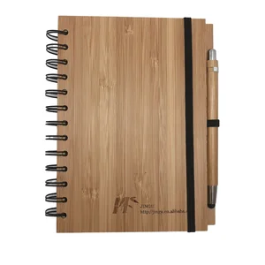 Eco Friendly Journal Printing Custom Bamboo Wooden A5 Hardcover Notebook with Wooden Pen