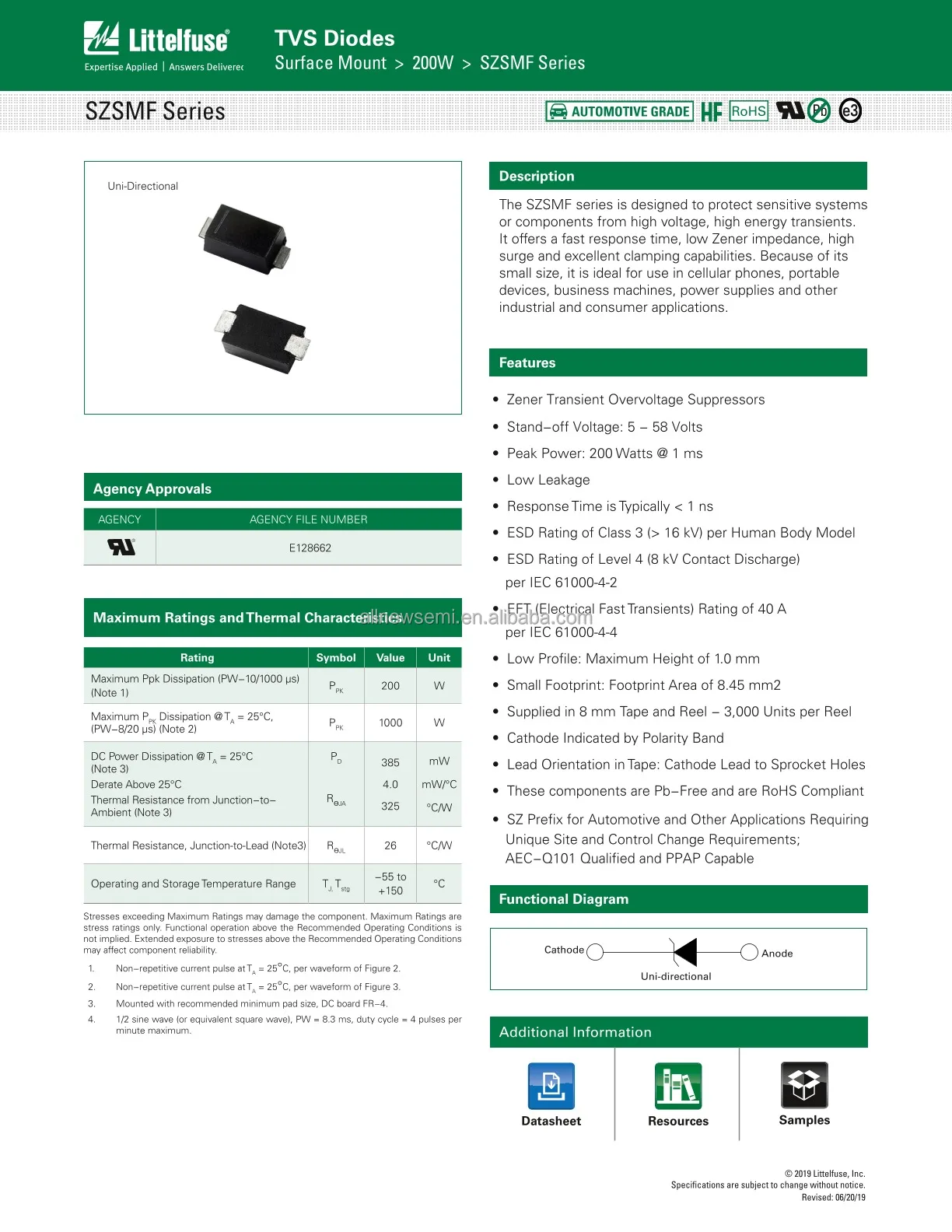 Hot sale Original SZSMF30AT1G TVS Diode Zener 1 Channels 30VWM 48.4VC Clamp 4.1A Ipp Tvs Diode Surface Mount SOD-123F Automotive