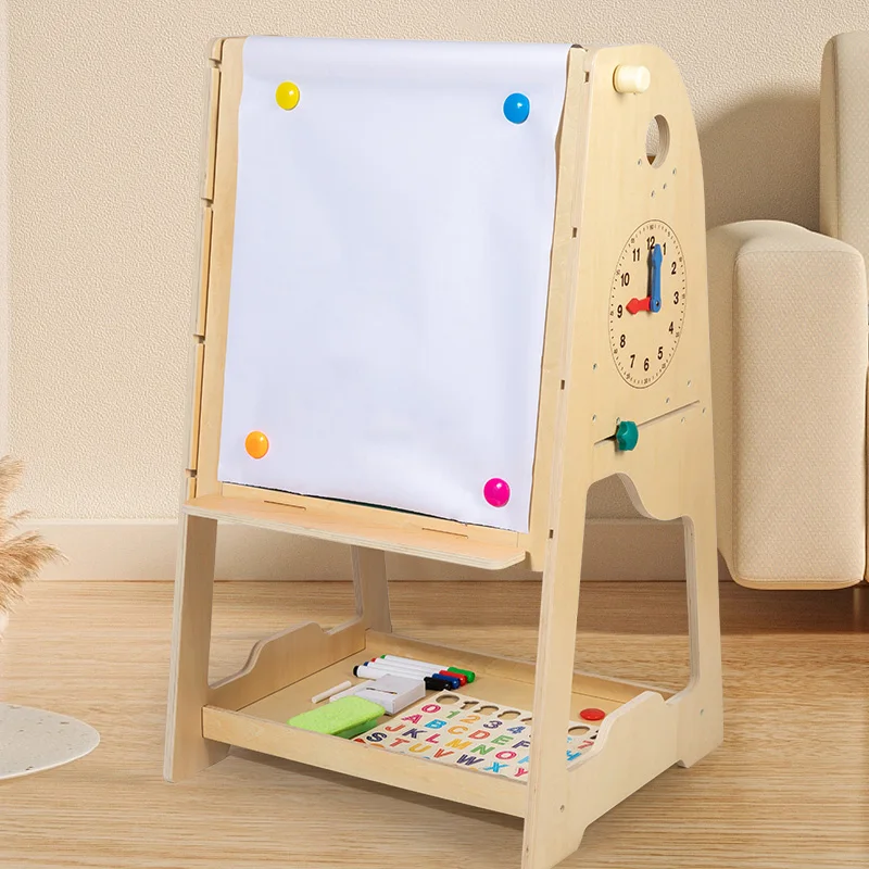 2 in One Wooden Blackboard Drawing Board with Chair Set for Kids