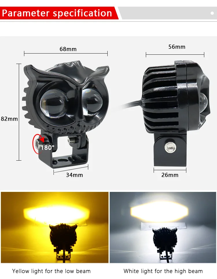 New 2023 Owl Dual Color Led Fog Lamp Waterproof Headlight Spot Work