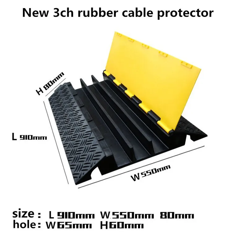 3 Channels Rubber Electric Cable Bridge Yellow Jacket Cable Cover Ramp Protector