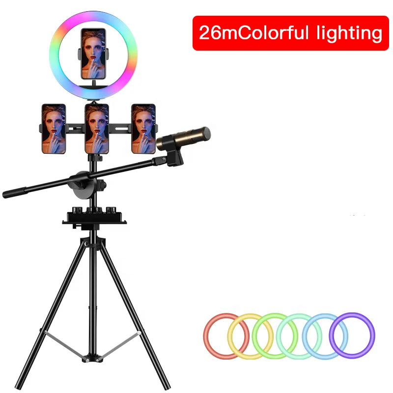 
 Кольцевой светильник для селфи 8 дюймов 10 дюймов 12 дюймов с подставкой Радужный светильник с зажимом держатель для телефона RGB светодиодный кольцевой светильник для селфи  