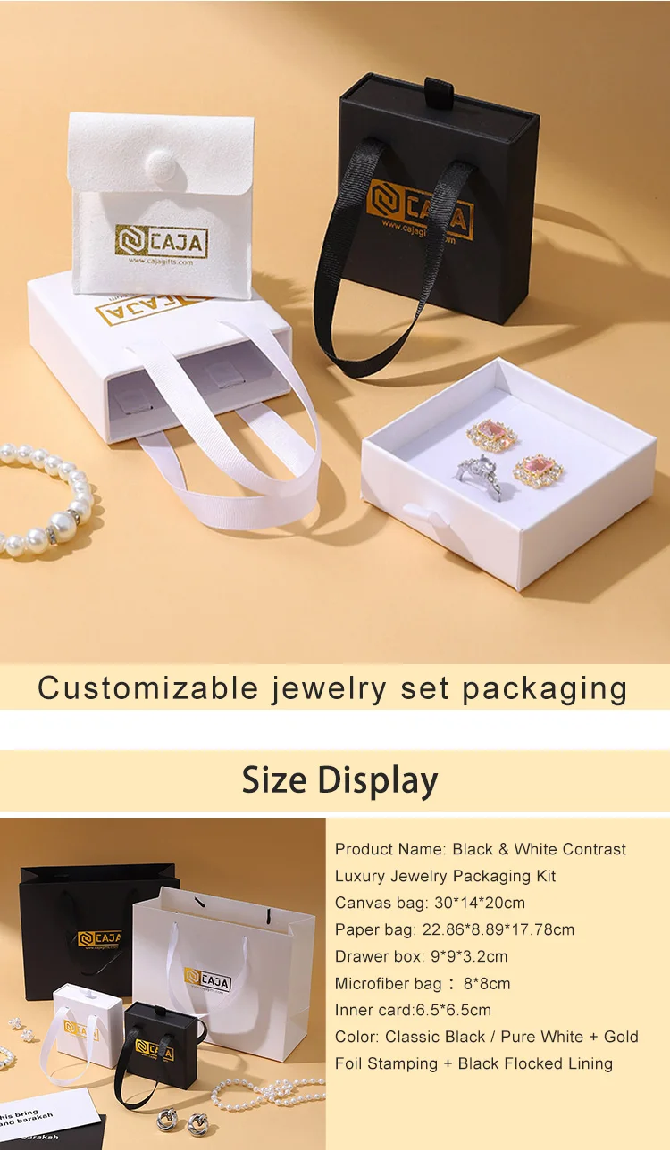 A1 Black Jewelry Packaging Set Canvas Bag Paper Bag Drawer Box Microfiber Bag Customizable Logo Jewelry Storage factory