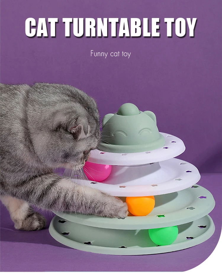 Pet Roller Turntable Cat Toys Balls with Colorful Balls Interactive Fun Mental Physical Exercise Puzzle Cat Toys