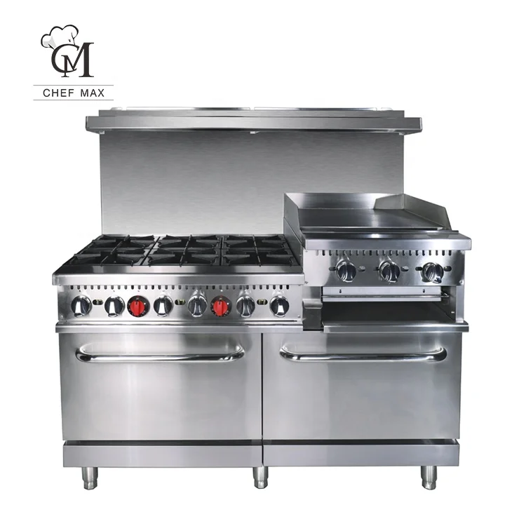 Chefmax OEM ODM Commercial Custom ETL Griddle USA  Industrial Gas Stove 4 Burner Gas Cooker with Oven