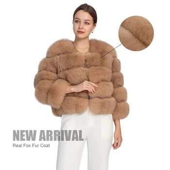 Custom Long Sleeves Fashion Women Fluffy Fur Jacket Winter Real Fox Fur Coat for Ladies