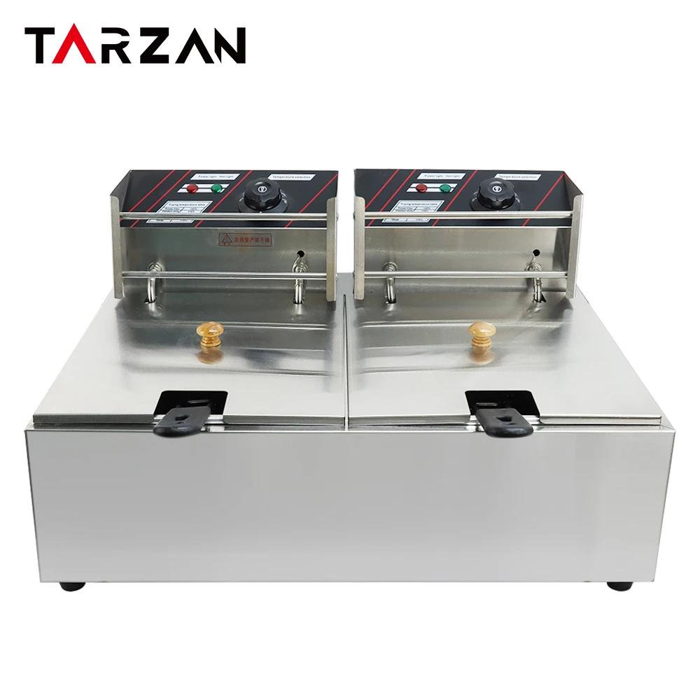 Double Tanks Stainless Steel Chicken Chips Fryer Deep Commercial Deep Fryer Machine Fryer manufacture