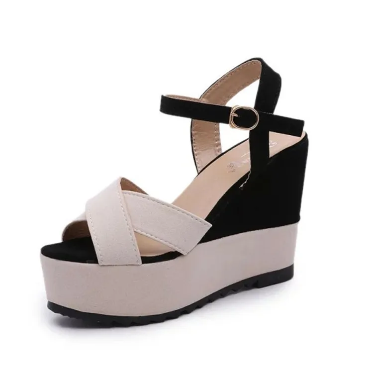 Designer Sexy Summer Roman Sandals for Women Casual Office Flock PU Wedges High Heels Platform Ladies Shoes