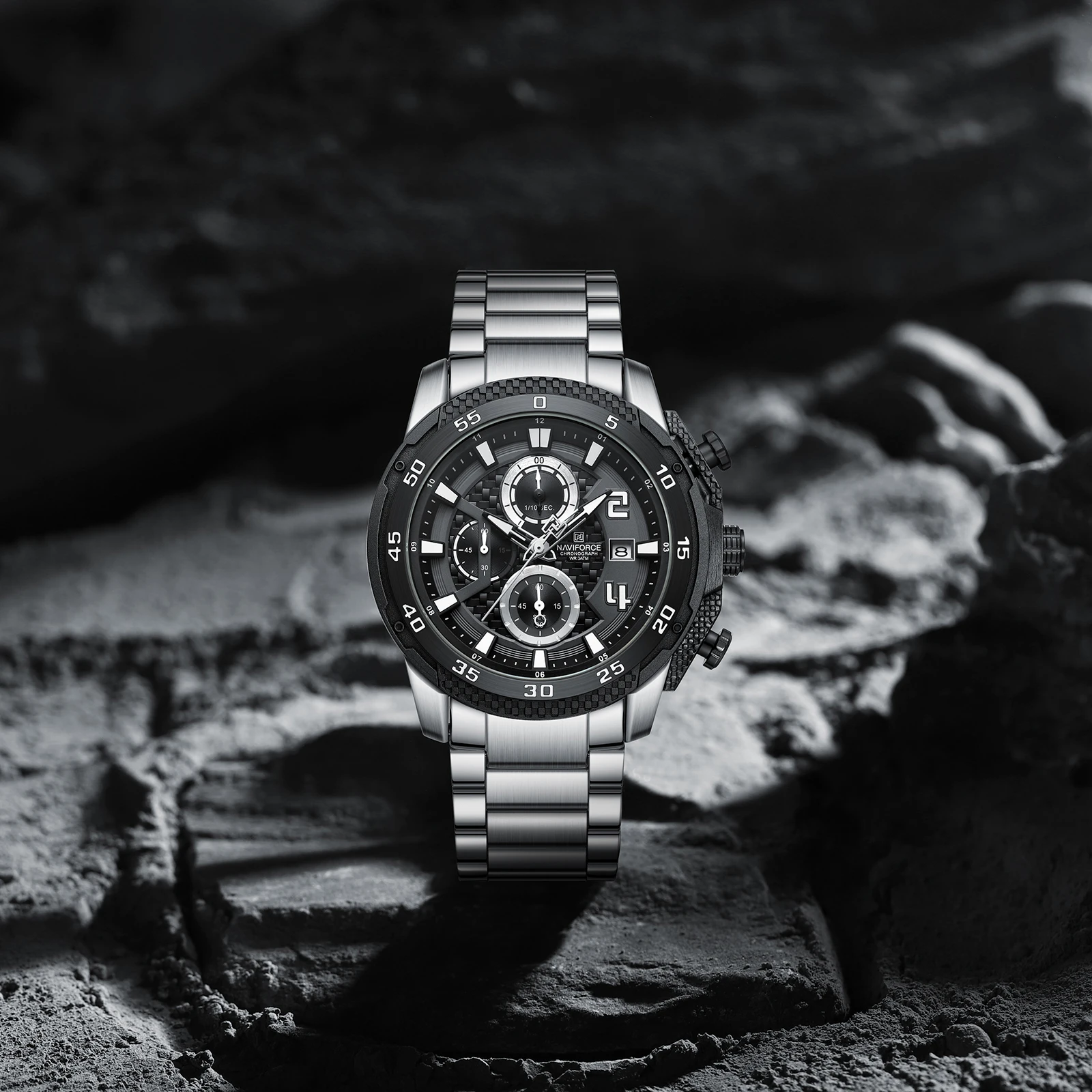 NAVIFORCE 8047 Men Watch Sport Top Brand Luxury Chronograph Date Original Wristwatch Stainless Steel Watches Quartz Male Clock