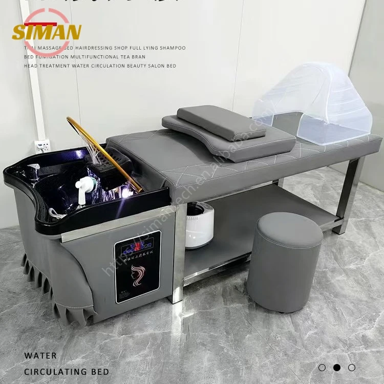 Siman Black Basin Shampoo Bed with Constant Warm Water Circulation and Steamer Factory Direct Light Therapy Spa Salon Furniture