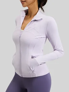 Sportswear Fitness Jacket Coat Breathable for Elastic Pocket Running Sports Yoga Solid Nine Quarter Sleeve Women