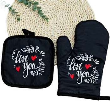 Cooking Hot Pads Baking Gloves Grilling Barbecue Heat Resistant Pot Holders Printing Cotton Oven Mitts and Potholders