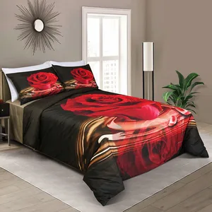 3D Printing Duvet Cover Big Rose Design 100% Brushed Microfiber Flower Bedding Set 3Pcs Polyester Queen Bed Sheets Cover