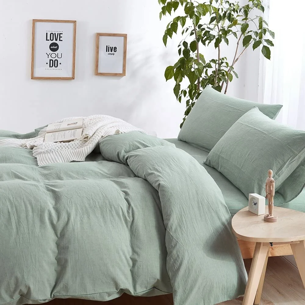 Best-selling Modern Custom Solid Green Duvet Cover Set Queen 100% Cotton Bedding Set Full Hotel Luxury  Comforter Cover Set supplier