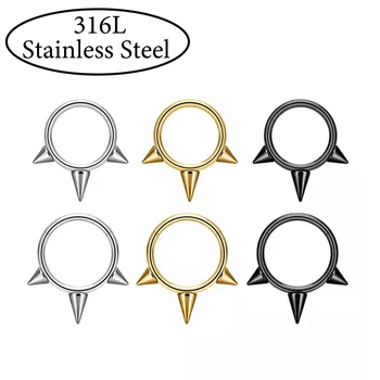 Surgical Steel 316L 16G Nose Ear Piercing Jewelry Septum Rings Pointed Spike Click Fashion Daith Rook Earrings Pierc Ring