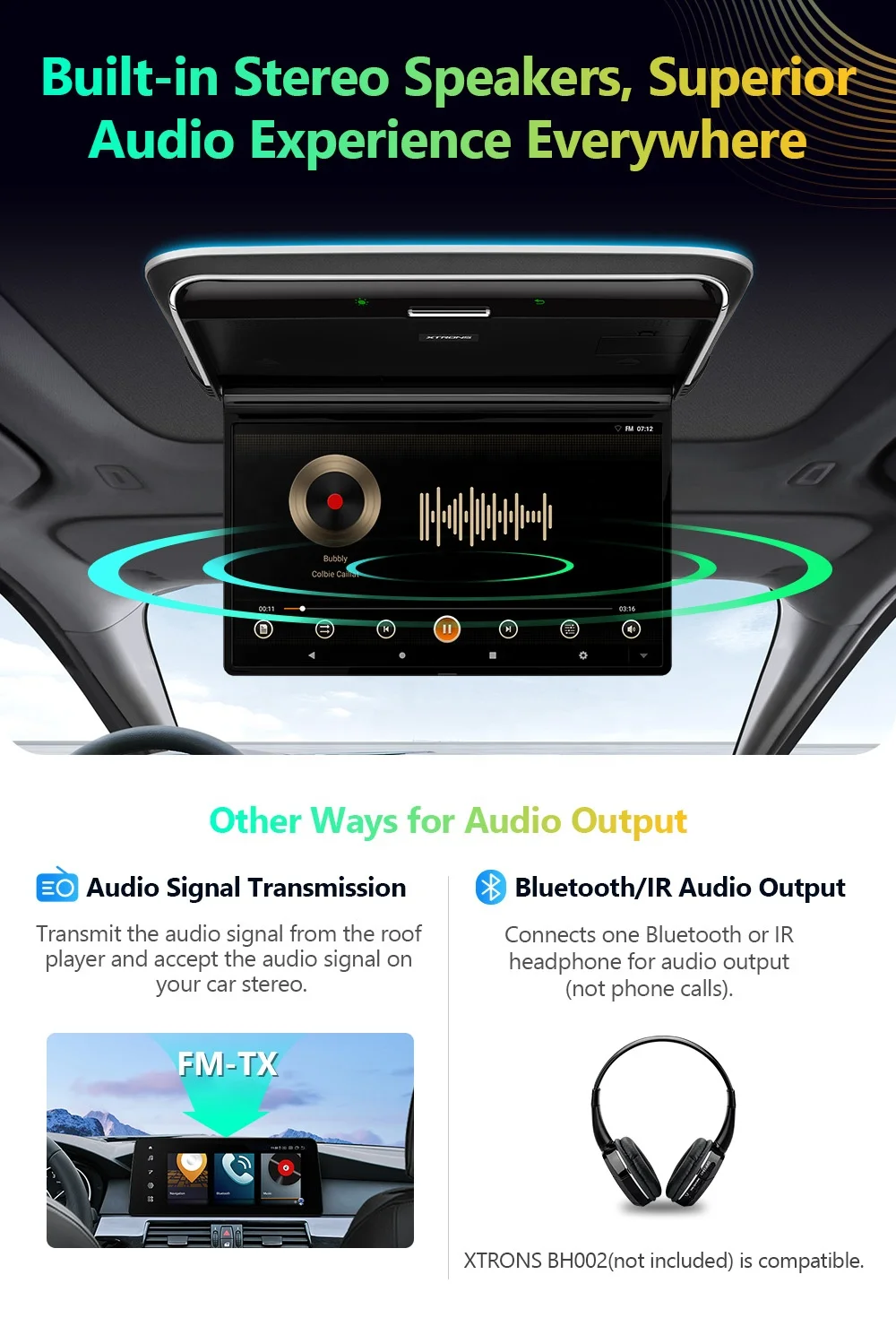 XTRONS 14" FHD IPS Car Screen Ceiling Flip Down Bus Monitor 1920*1080 Overhead Roof Android Car Monitor HD / CVBS Input Car TV