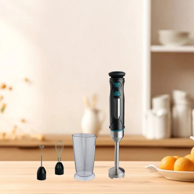 Electric Immersion Blender with Variable Speed Push Button Controls for Household Use with Plastic Container
