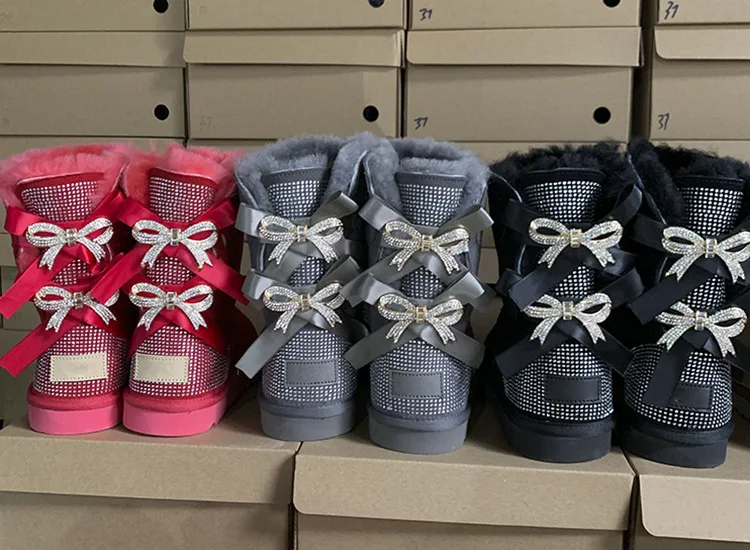 
 Новинка Зима 2021, короткие сапоги из овчины, женские сапоги большого размера со стразами на заказ  