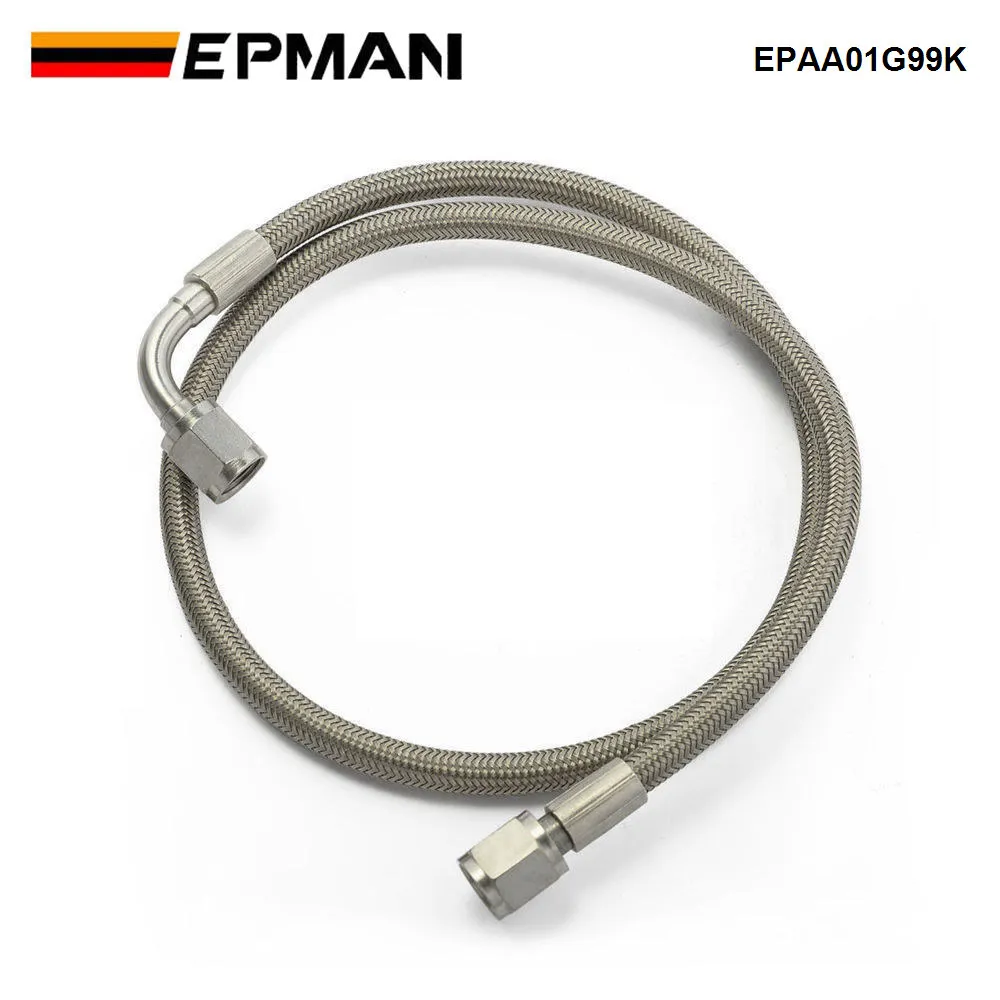 Turbo Oil Feed Line 48 RED PTFE Steel Braided -4An -90 x Str. Made In
