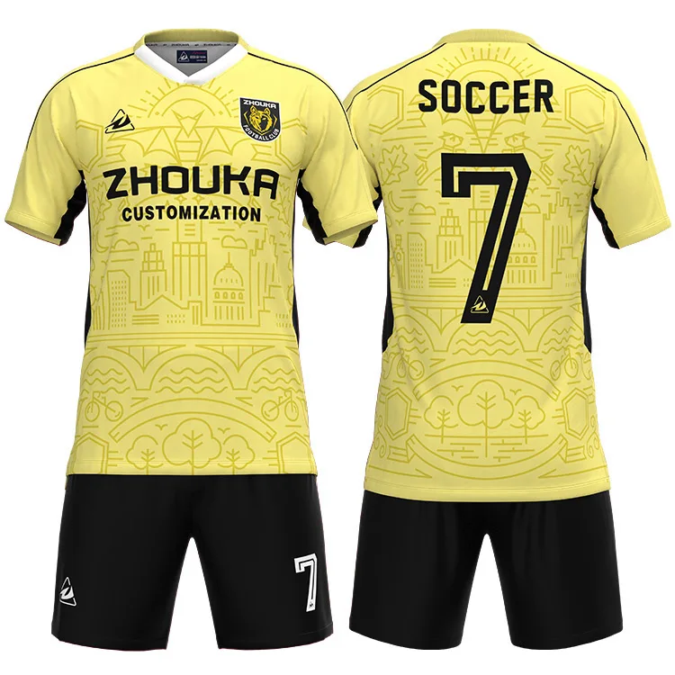 New Style Men Sublimation Print Training Soccer Team Uniform Custom Adult Kids Quick Dry Football Wear Jersey Set