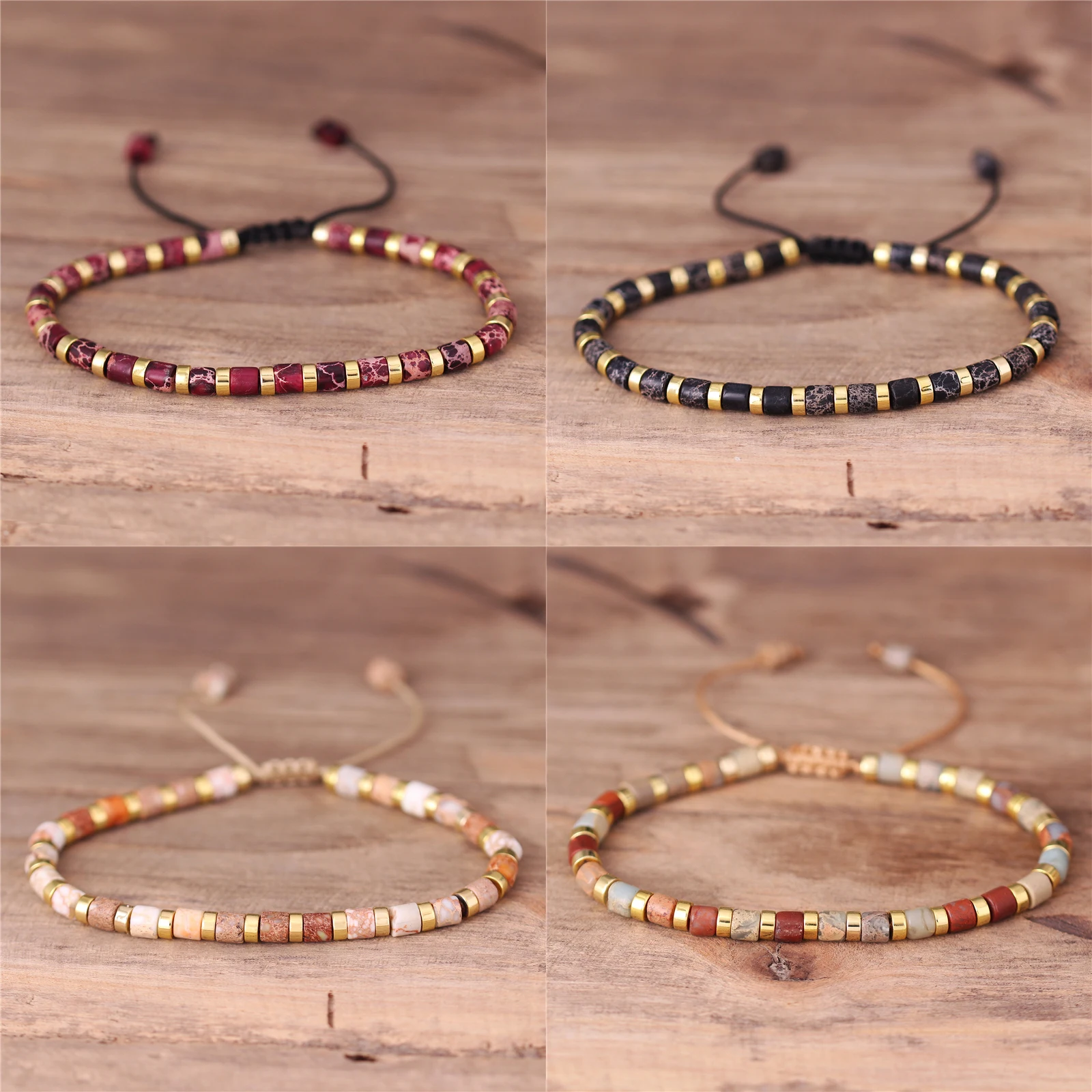 Boho Ethnic Rainbow Natural Stone Jasper Tube Beads Bracelet New