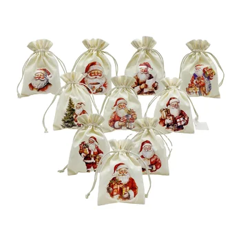 New Cartoon Style Santa Claus on the Surface of a Candy Canvas Bag