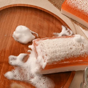 Custom Wholesale Handmade Organic Goat Milk Honey Loofah Bar Soap for Face Body Exfoliating Moisturizing Whitening