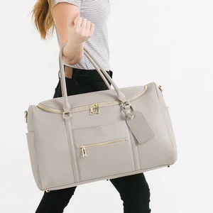 Custom Logo PU Leather Ladies Travel Duffel Diaper Weekender Overnight Bag for Women