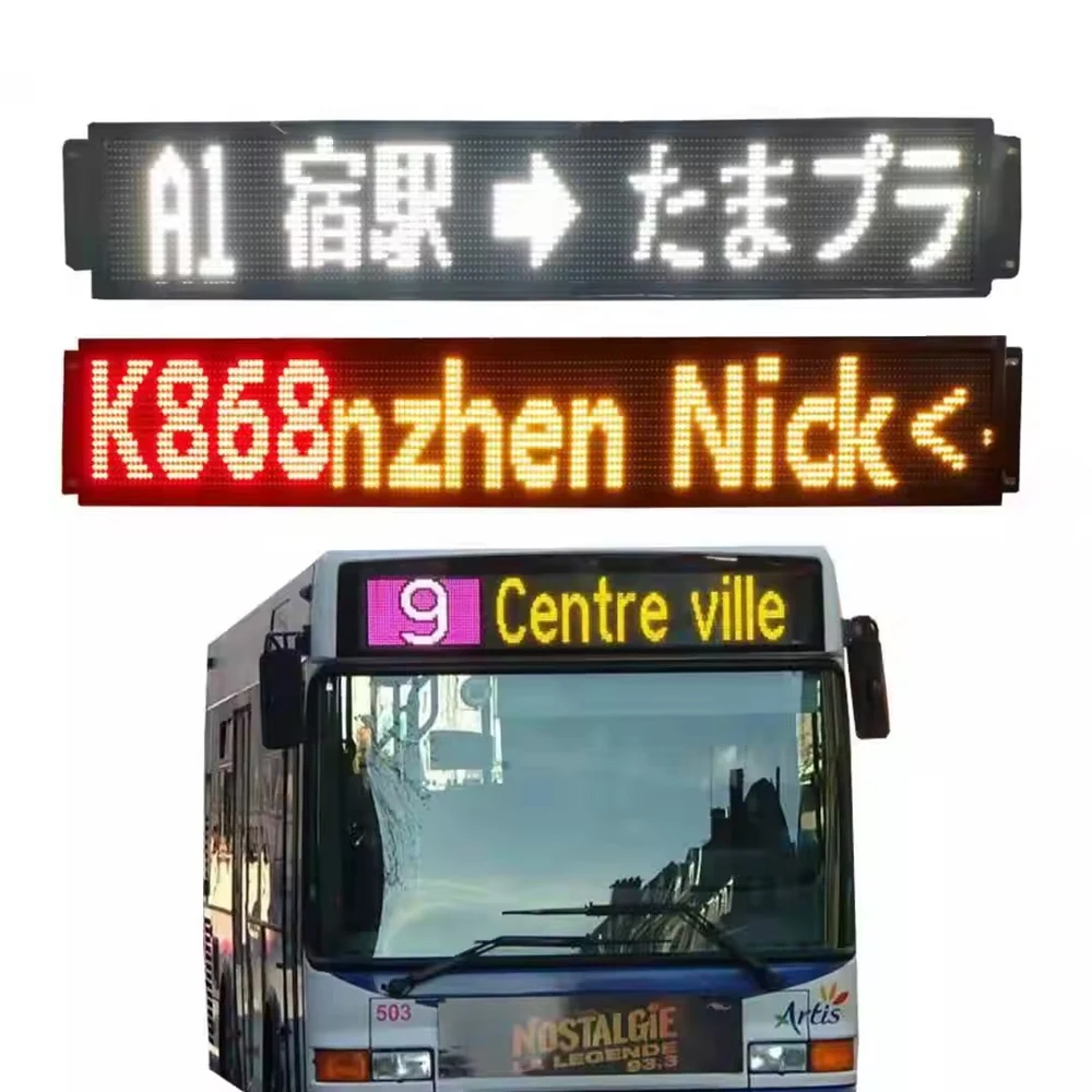 2024 Hot Sale Programmable Message Destination Bus Station Broadcaster Scrolling Led Route Display Screen With 4G Gps Tracker