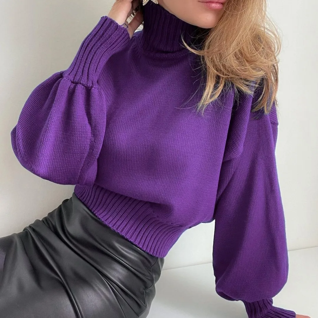 Tossy Casual Sweaters for Women New Oversized Knitwear Fashion Tops 2024  Pullover Ladies Turtleneck Long Lantern Sleeve Sweater