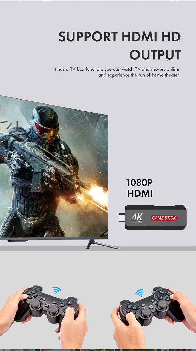 X2 PLUS Game Console Retro Gaming Tv Stick 4K 2.4G Double Wireless Controller 64GB Video Game Consoles 30000 Games For PSP PS1