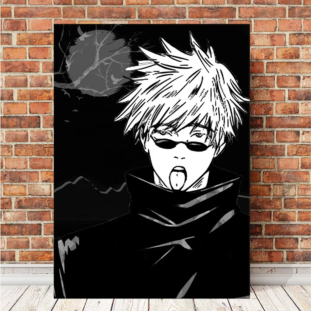 Famous Anime Jujutsu Kaisen Poster Handsome Animation Boy Gojo Satoru Yuji Pictures Prints on Canvas Black and White Wall Art