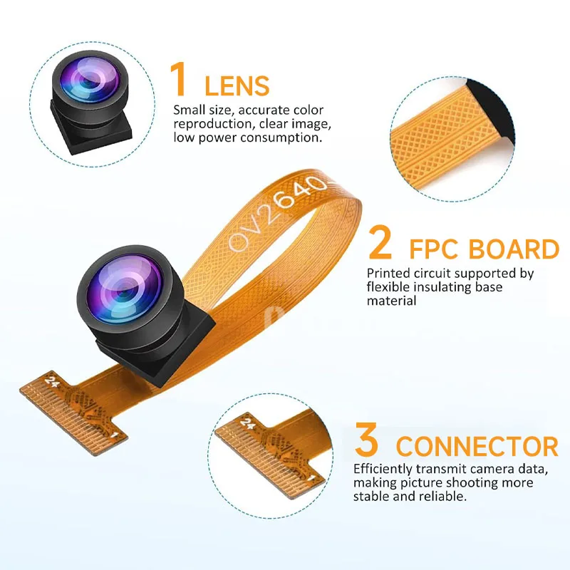 Aideepen OV2640 2 Megapixel Sensor Camera Module with Wide-Angle Lens I2C Support for ESP32 MCU Reads JPEG RGB YUV