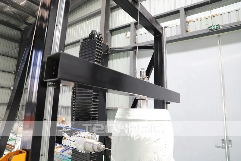 TECHPRO 3D Sculptures Statues 4 Axis Vertical Stone Engraving Machine Stone Cnc Router With Vertical Rotary