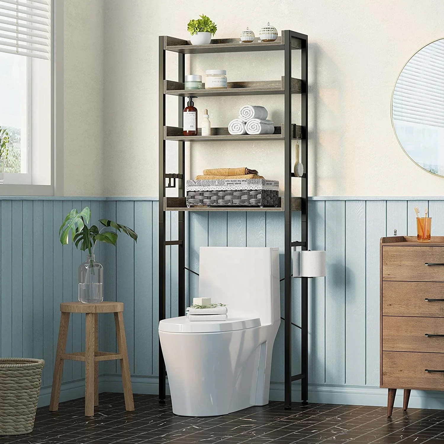 Grey Over The Toilet Storage Rack 4tier Bathroom Space Saver With Adjustable Shelves Bathroom