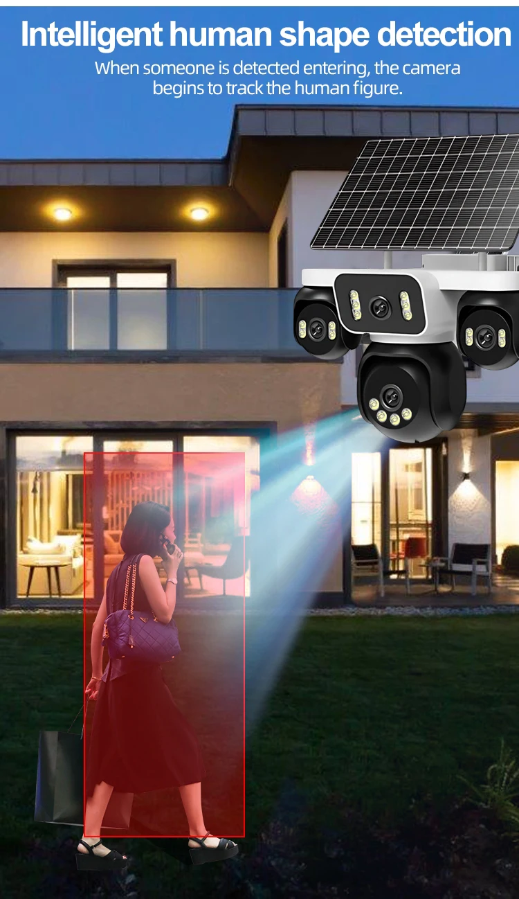 FOSVISION HiEasy 8MP AOV 4G Solar Camera Security System 4-lens Camera Outdoor Wireless CCTV PTZ IP Color Night Vision